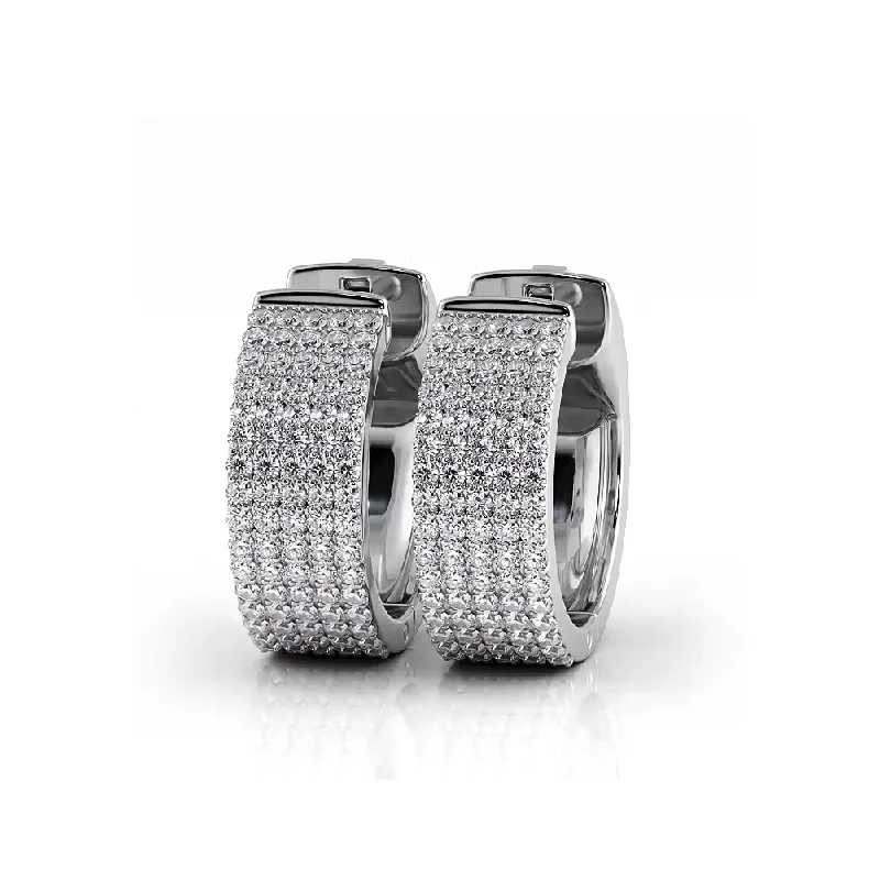 Women’s luxury gold earrings-Five Row 1.0 ctw. Round Brilliant Diamond Hoop Earrings Huggie Style