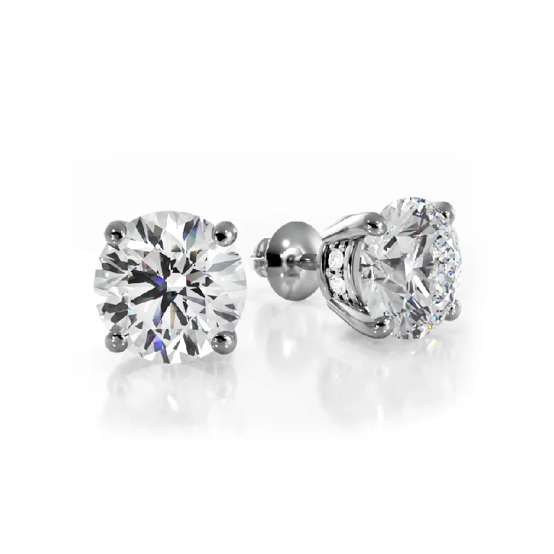 Women’s sterling silver earrings-Stud Earrings with Side Hidden Halo Diamonds