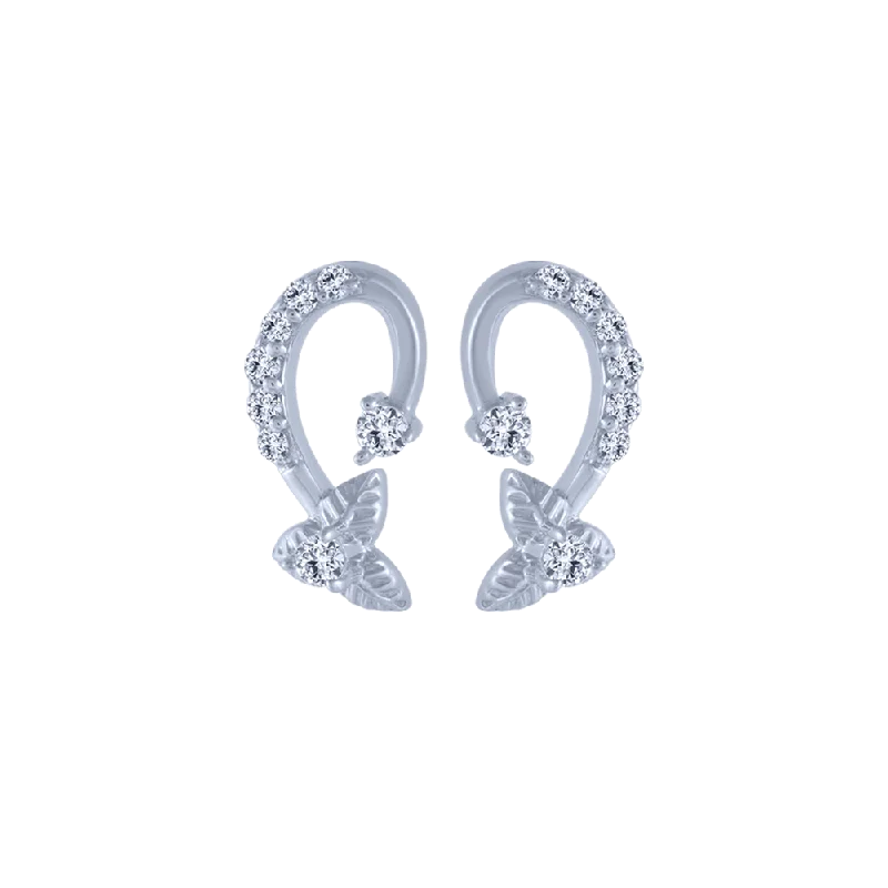 Women’s flower earrings-14KT (585) White Gold And Diamond Stud Earrings For Women