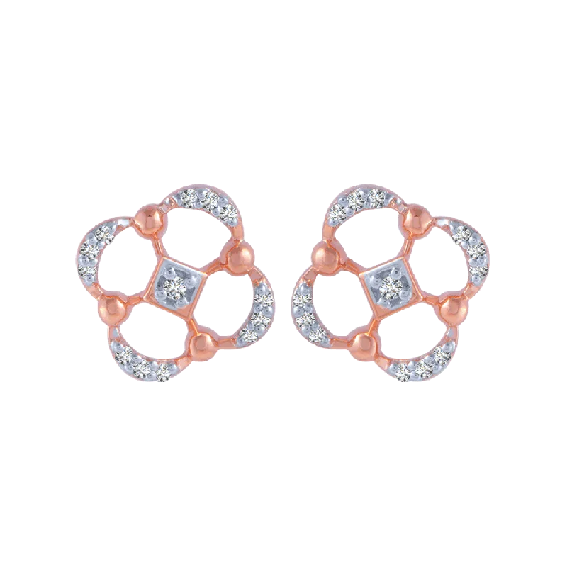 Women’s minimalist earrings-14KT (585) Rose Gold And Diamond Stud Earrings For Women