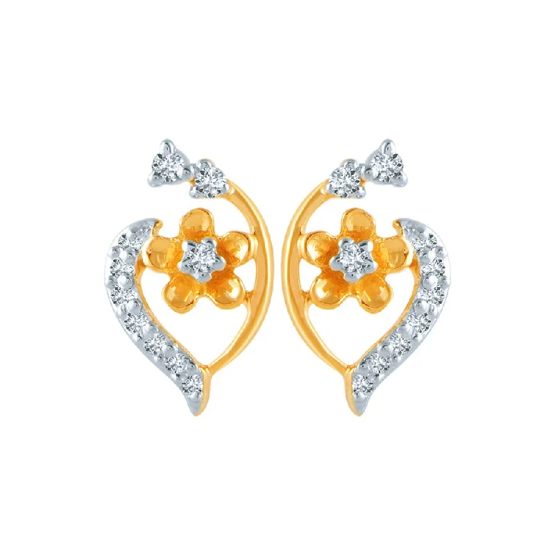 Women’s statement earrings-14k (585) Yellow Gold And Diamond Stud Earrings For Women