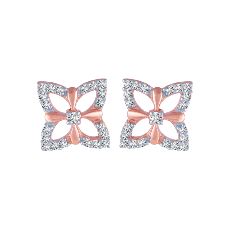 Women’s long earrings-14KT (585) Rose Gold And Diamond Stud Earrings For Women