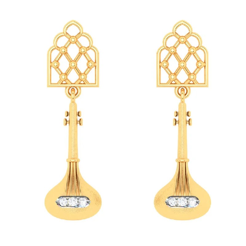 Women’s pearl earrings-18KT  Sitaar Shaped Gold Earrings From Diamond Collection