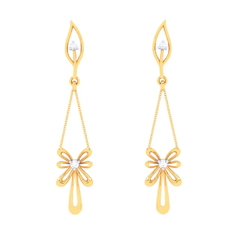 Women’s exclusive earrings-18k Diamond Earrings With A Uniquely Designed Hanging Flower From Diamond Collection