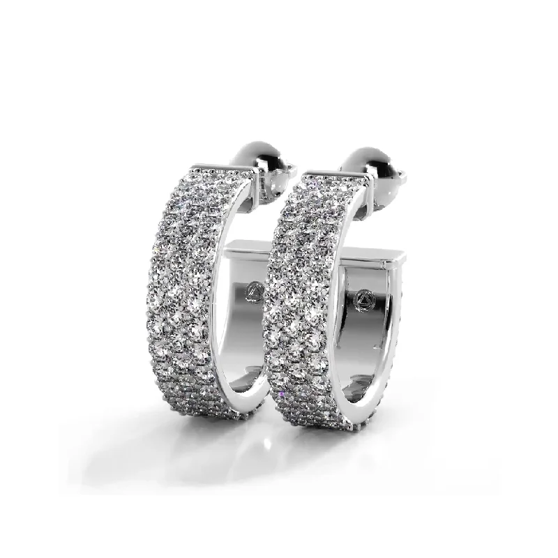 Women’s gold chandelier earrings-2.0 ctw. Classic Triple Row Pave Diamond Hoop Earrings