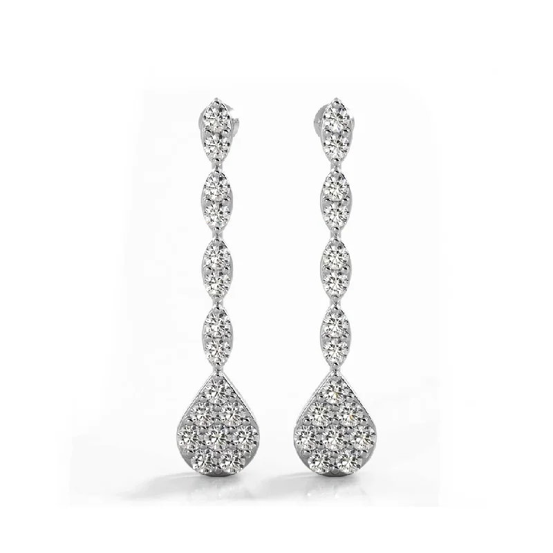 Women’s unique gold earrings-2.0 ctw. Round Diamond Sparkling Pear Drop Cluster Earrings