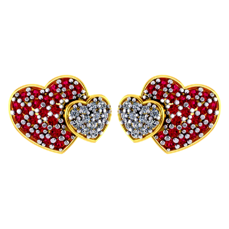 Women’s chic earrings-Beautiful Dual Heart Shaped 18k Diamond Earrings With Red Detailing