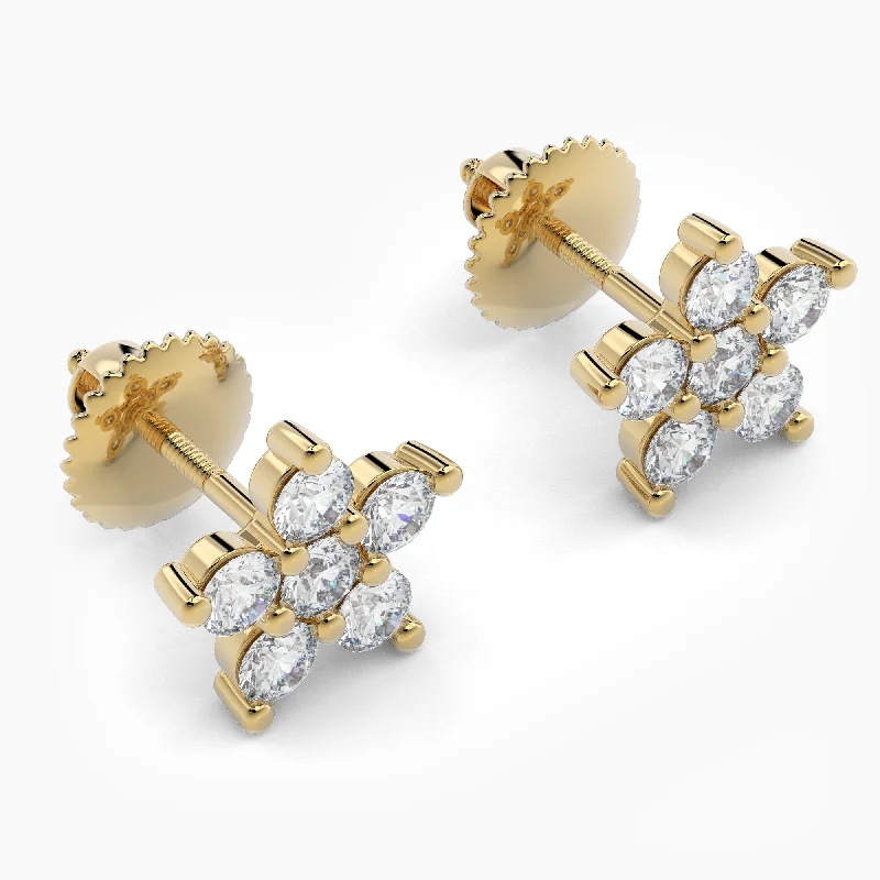 Women’s vintage earrings-0.36 ct. Diamond Flower Stud Earrings