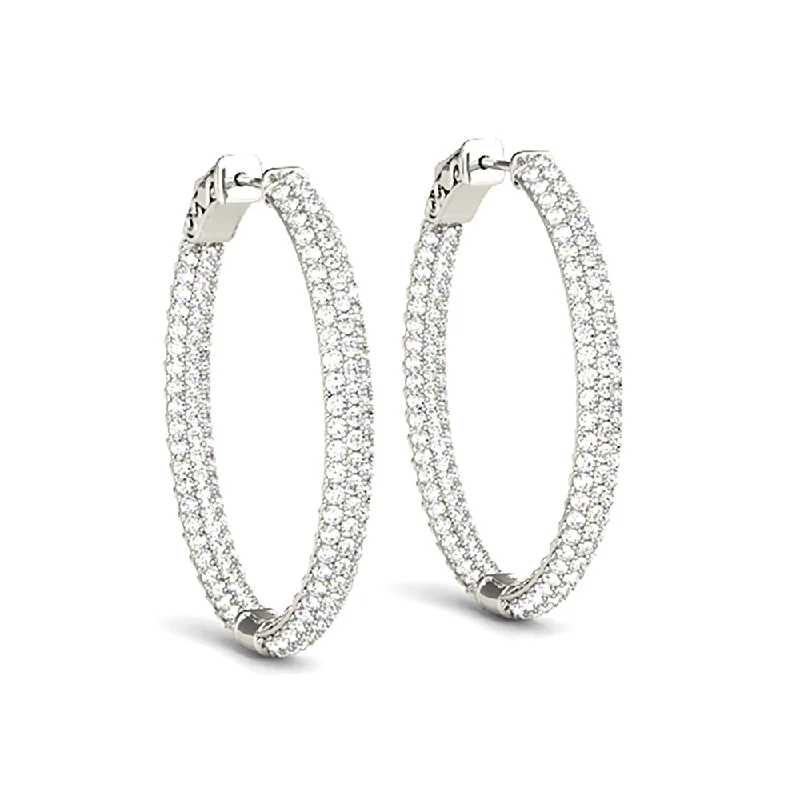 Women’s bridal earrings-Triple Row 4.40 ctw Diamond Pave Hoop Earrings Pave Set Inside-Out