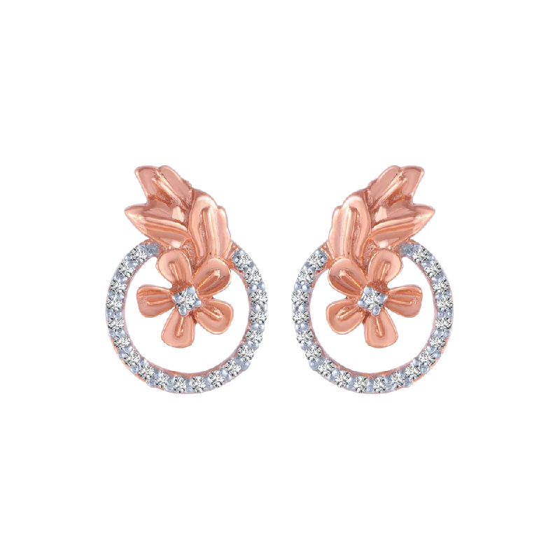 Women’s clip-on earrings-14KT (585) Rose Gold And Diamond Stud Earrings For Women