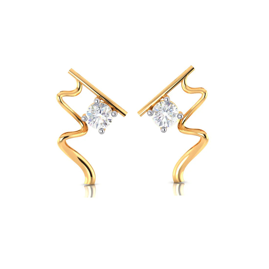 Women’s gold earrings-Wave Style 18k Gold Earrings With Diamonds