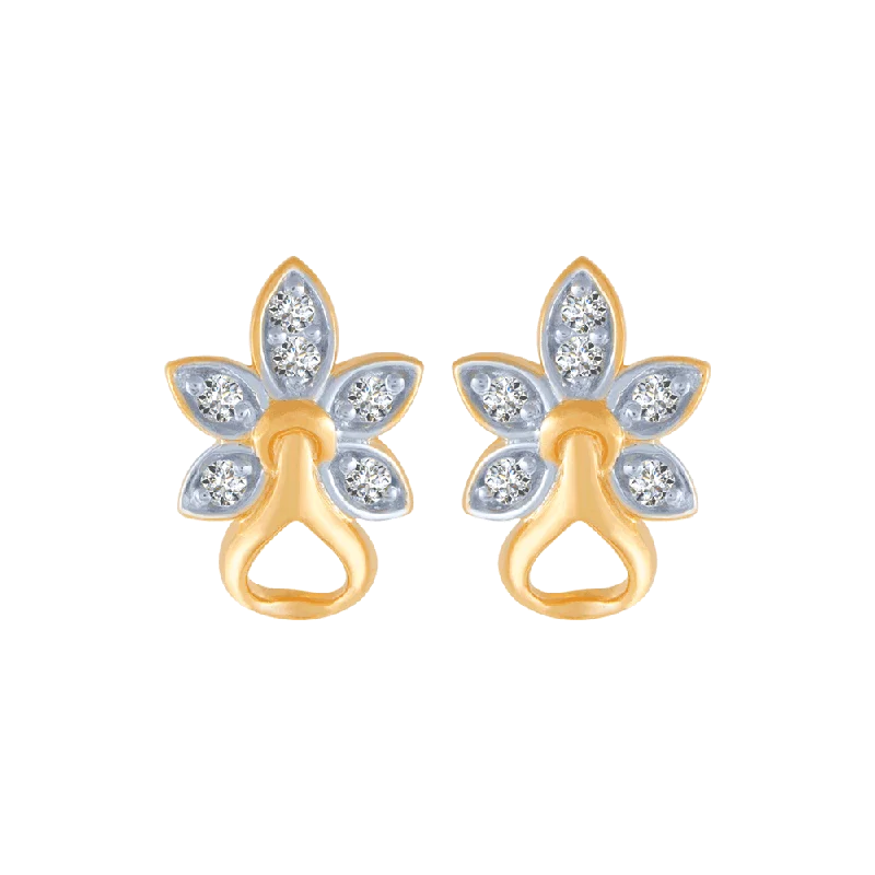 Women’s gemstone stud earrings-14KT (585) Yellow Gold And Diamond Stud Earrings For Women