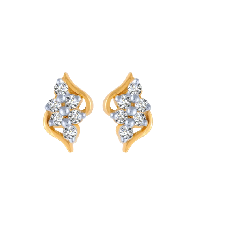 Women’s classic gold earrings-18KT (750) Yellow Gold And Diamond Stud Earrings For Women