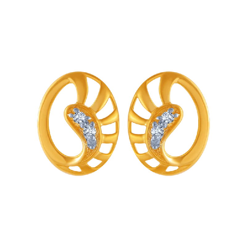 Women’s geometric diamond earrings-18KT (750) Yellow Gold And Diamond Stud Earrings For Women