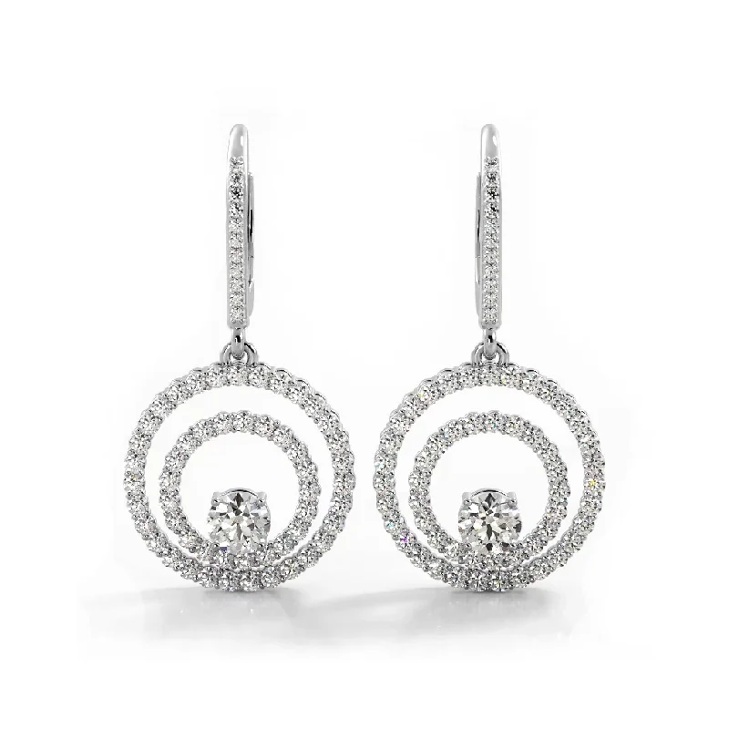 Women’s hoop earrings-1.0 ctw. Double Circle Diamond Dangling Earrings