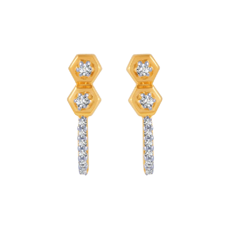 Women’s gold stud earrings-14KT (585) Yellow Gold And Diamond Stud Earrings For Women