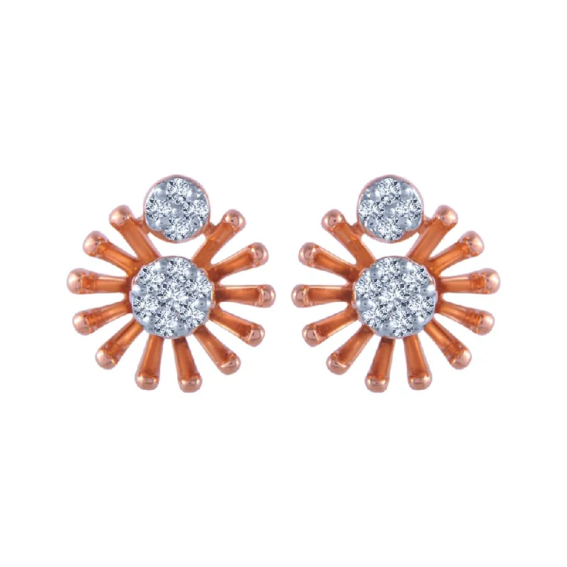 Women’s timeless earrings-14k (585) Rose Gold And Diamond Stud Earrings For Women