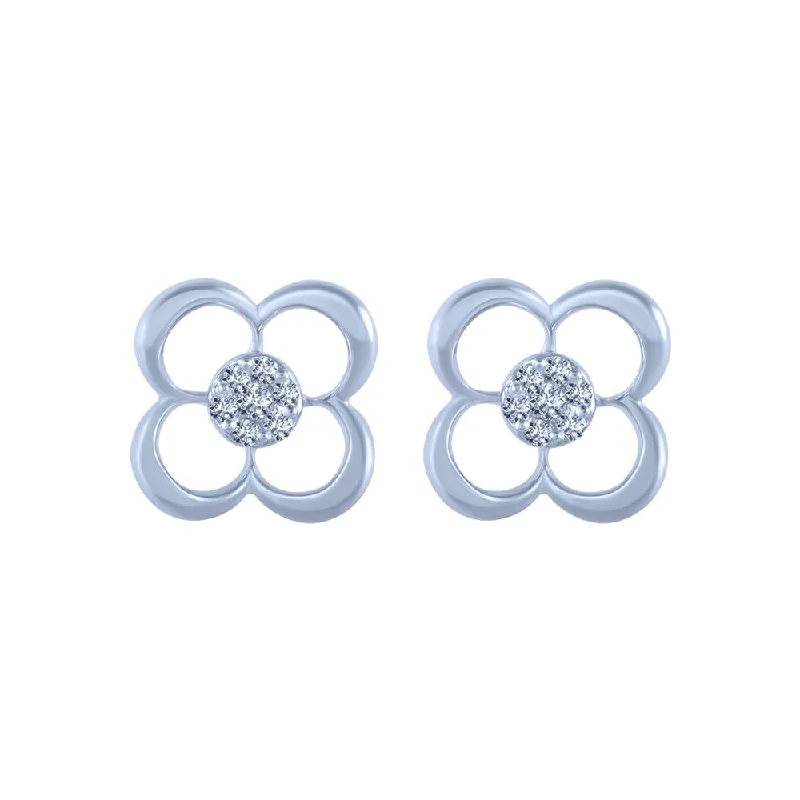 Women’s vintage earrings-14k (585) White Gold And Diamond Stud Earrings For Women