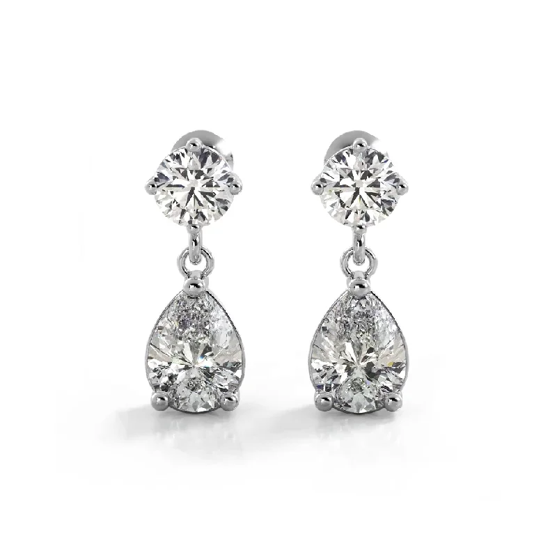 Women’s fashion drop earrings-1.0 ctw. Alluring Round And Pear Shaped Drop Earrings Solitaire Style