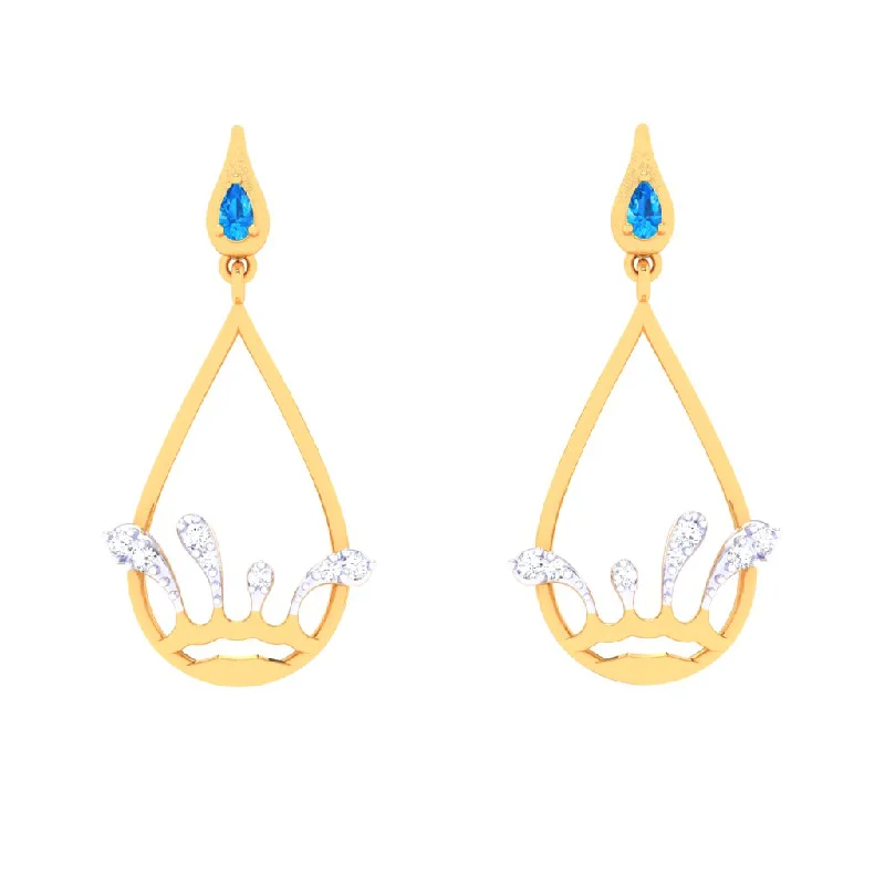 Women’s hoop diamond earrings-18k Rain Themed Exclusive Gold Diamond Earrings For Women