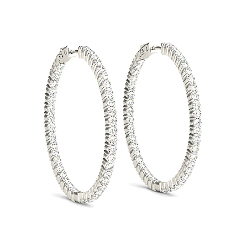 Women’s sapphire earrings-3.00 ctw Diamond Hoop Earrings Inside-Out Style Shared Prong Setting