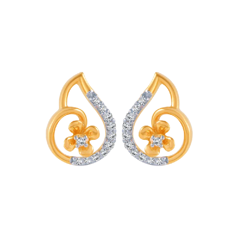 Women’s timeless earrings-14KT (585) Yellow Gold And Diamond Stud Earrings For Women