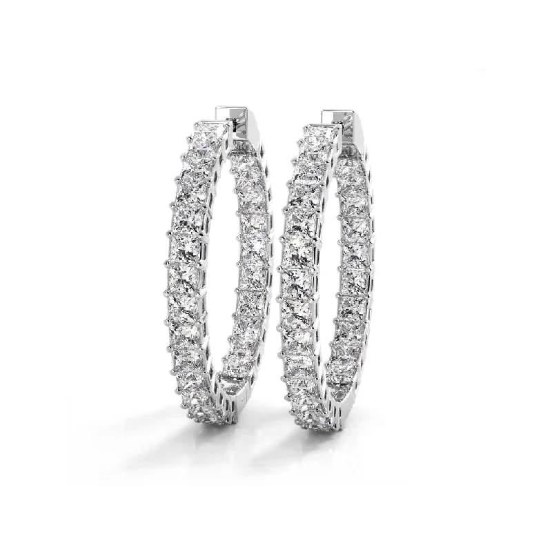 Women’s gold hoop earrings-Classic 8.0 ctw. Princess Cut Diamond Hoop Earrings