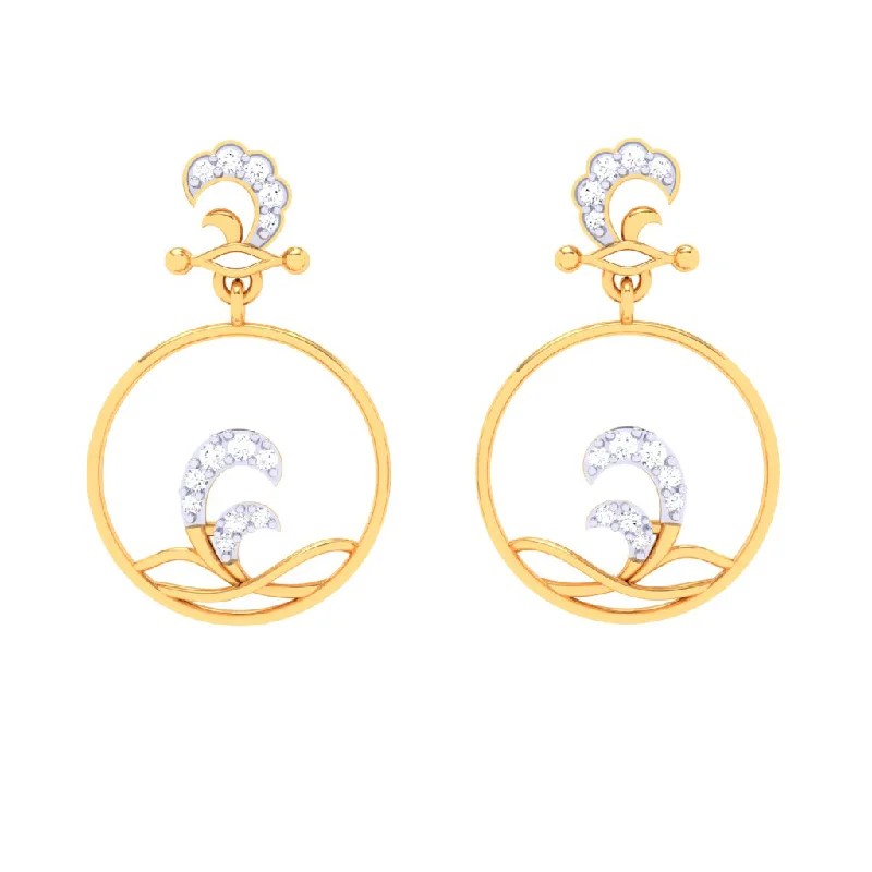 Women’s fashion earrings-18k Water Droplet Themed Gold Diamond Earrings