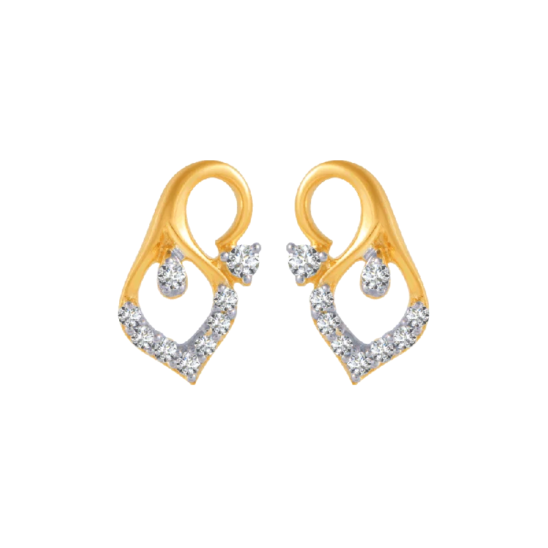 Women’s statement earrings-14KT (585) Yellow Gold And Diamond Stud Earrings For Women