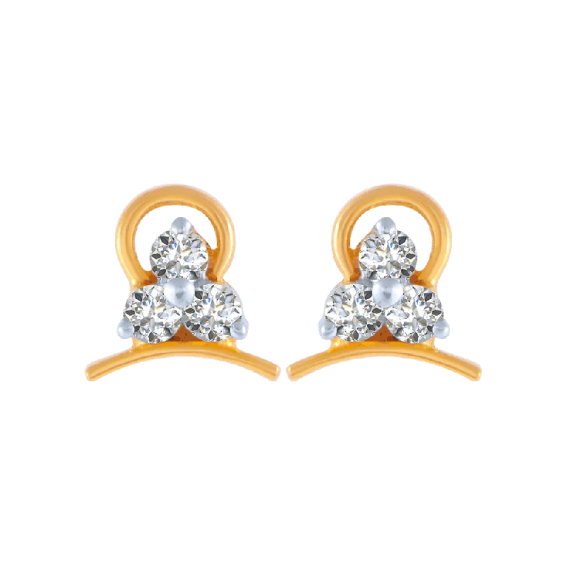 Women’s heart-shaped earrings-18KT (750) Yellow Gold And Diamond Stud Earrings For Women