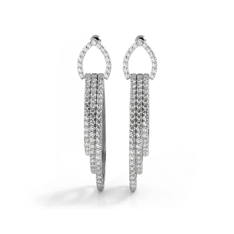 Women’s vintage silver earrings-3.0 ctw. Round Diamond Drop Earrings Triple Hoop Dangles