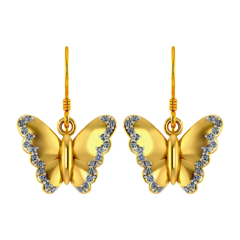 Women’s dangling earrings-Butterfly Themed Gold And Diamond Earrings