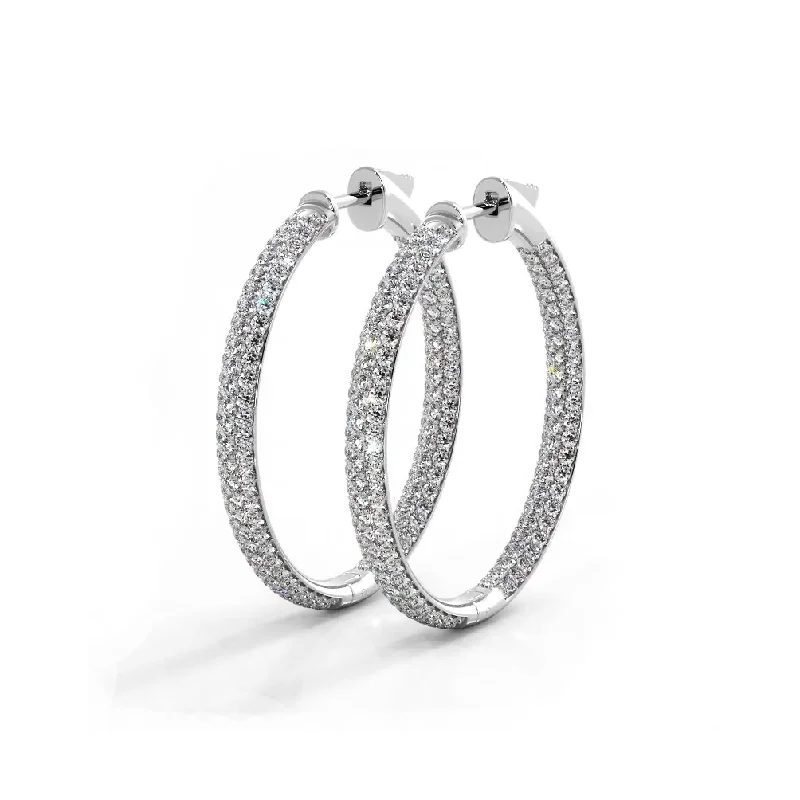 Women’s adjustable earrings-2.5 ctw. Triple Row Inside Out Pave Diamond Hoop Earrings Dome Style