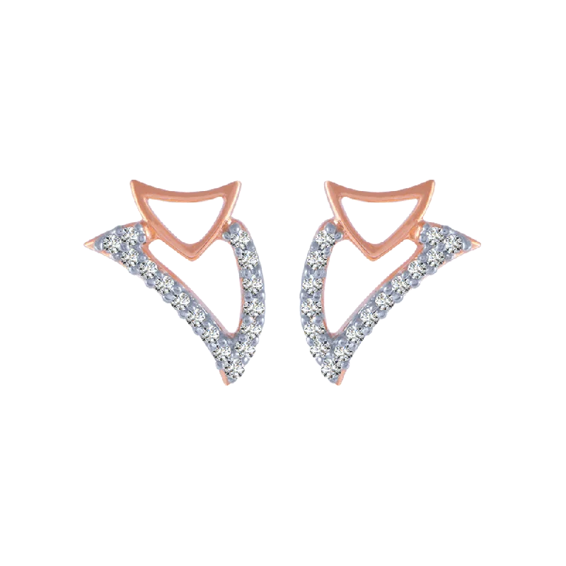 Women’s pearl drop earrings-14KT (585) Rose Gold And Diamond Stud Earrings For Women