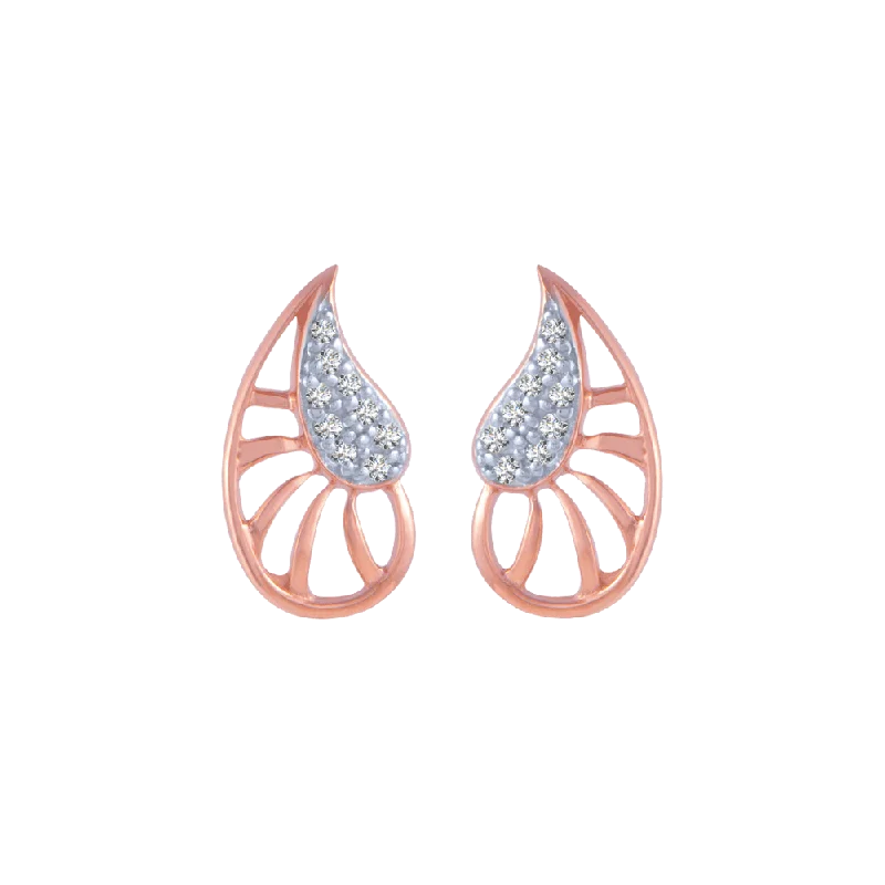 Women’s moonstone earrings-14KT (585) Rose Gold And Diamond Stud Earrings For Women