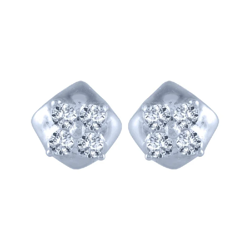 Women’s beaded earrings-18k (750) White Gold And Diamond Stud Earrings For Women