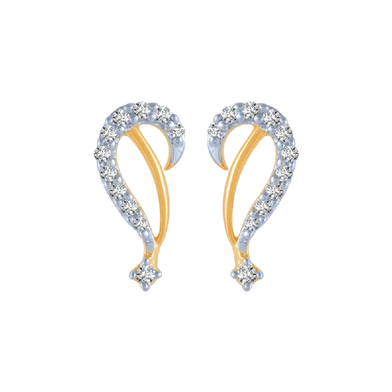 Women’s handmade earrings-14KT (585) Yellow Gold And Diamond Stud Earrings For Women