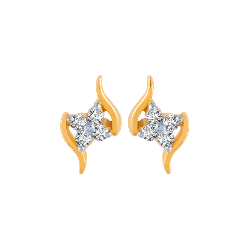 Women’s gold earrings-18KT (750) Yellow Gold And Diamond Stud Earrings For Women