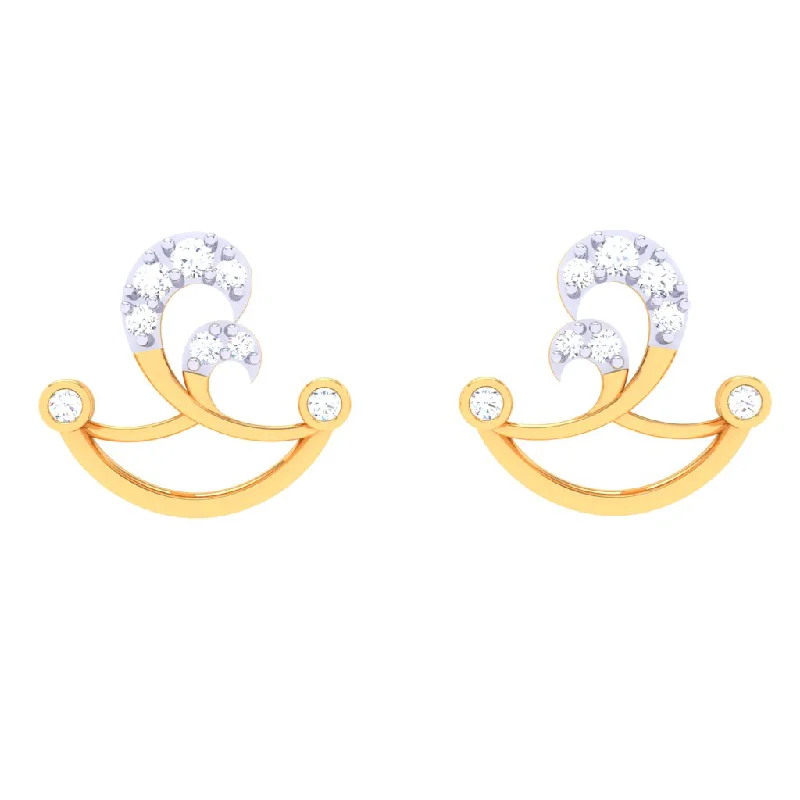 Women’s vintage earrings-18k Diya Shaped Gold And Diamond Stud Earrings From Pc Chandra