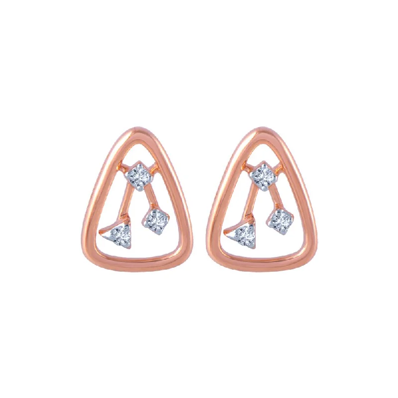 Women’s geometric earrings-14k (585) Rose Gold And Diamond Stud Earrings For Women