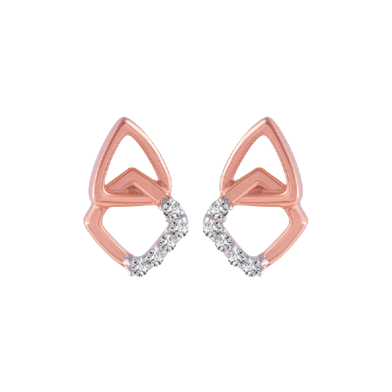 Women’s fashion earrings-14KT (585) Rose Gold And Diamond Stud Earrings For Women