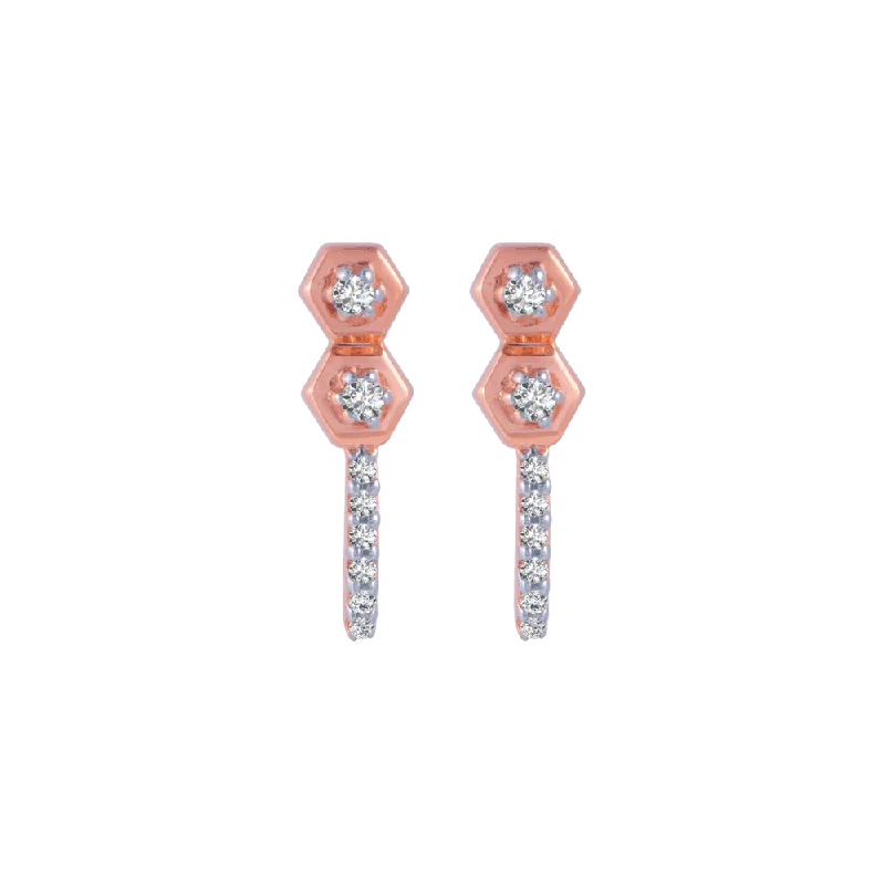 Women’s sterling silver earrings-14KT (585) Rose Gold And Diamond Stud Earrings For Women