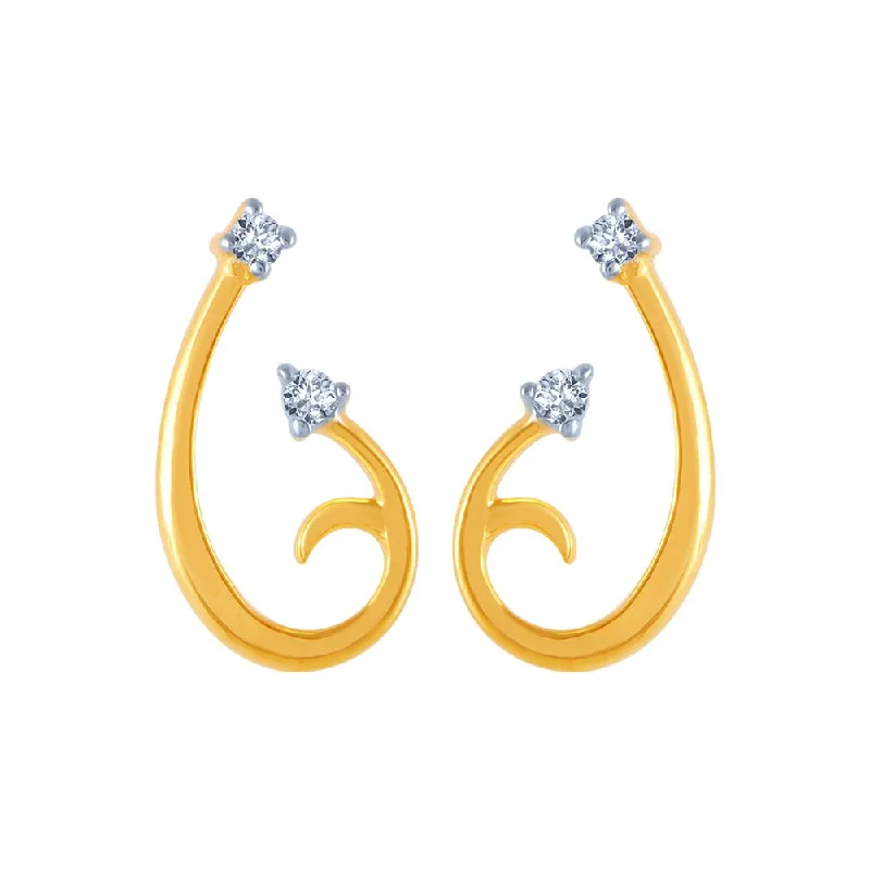 Women’s handmade gold earrings-18k (750) Yellow Gold And Diamond Stud Earrings For Women