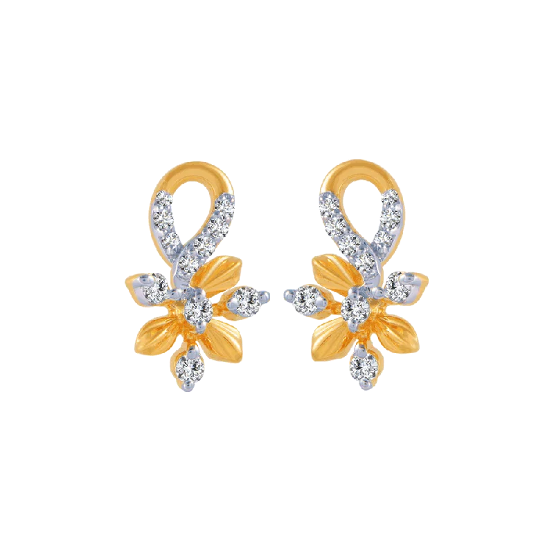 Women’s fashion drop earrings-14KT (585) Yellow Gold And Diamond Stud Earrings For Women