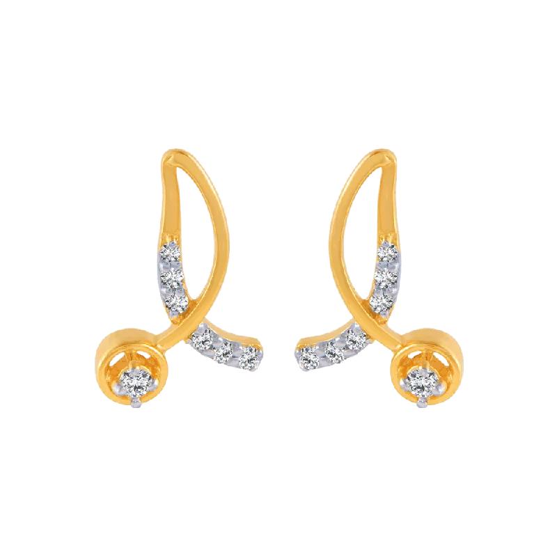 Women’s stud earrings-14KT (585) Yellow Gold And Diamond Stud Earrings For Women