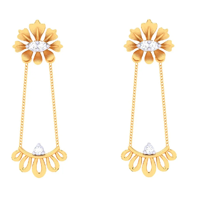 Women’s gemstone hoop earrings-Flower-shaped 18k Gold & Diamond Hanging Earrings From Diamond Collection