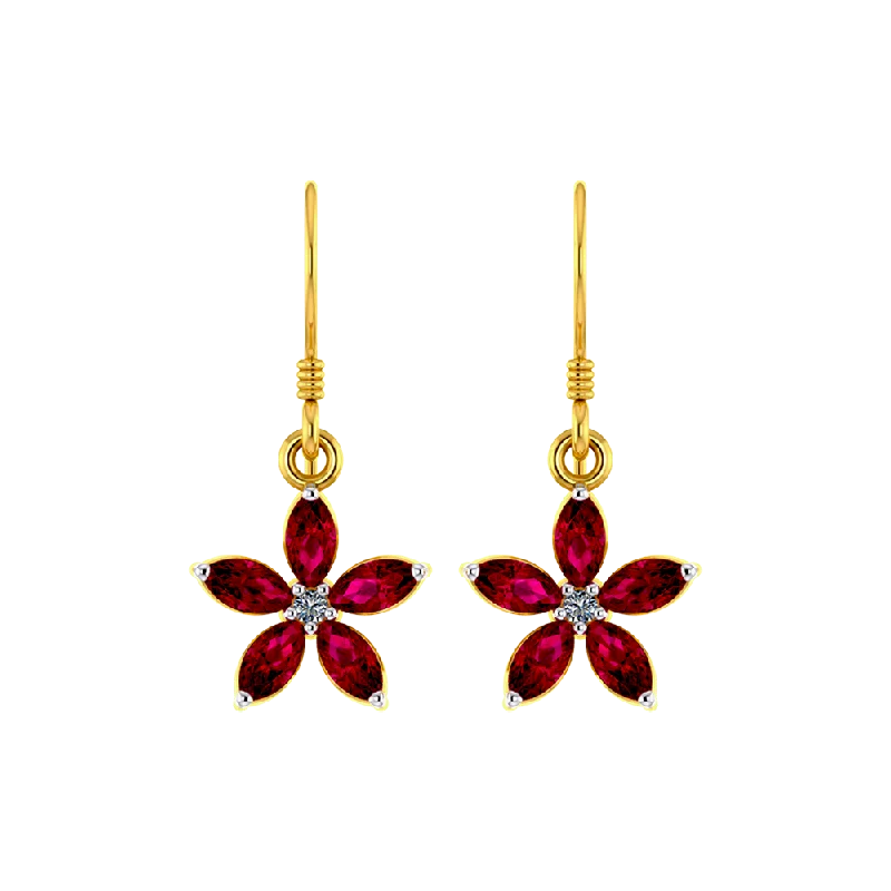 Women’s ruby earrings-18k Floral Design Modern Gold And Diamond Earrings