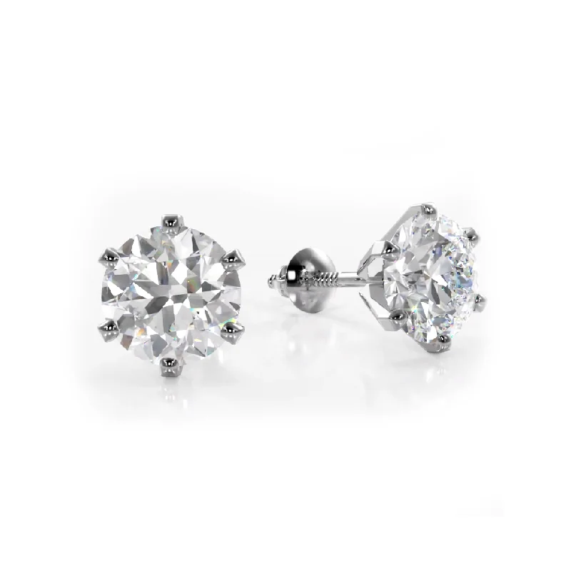 Women’s luxury earrings-Classic Six Prong Diamond Stud Earrings