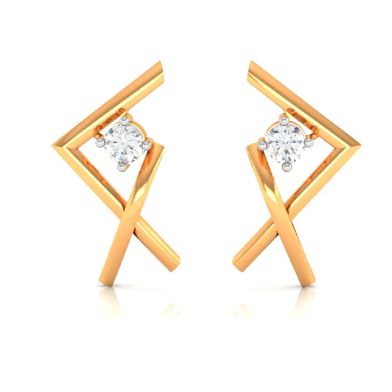 Women’s silver earrings-Asymmetrical Designed 18k Gold & Diamond Earrings