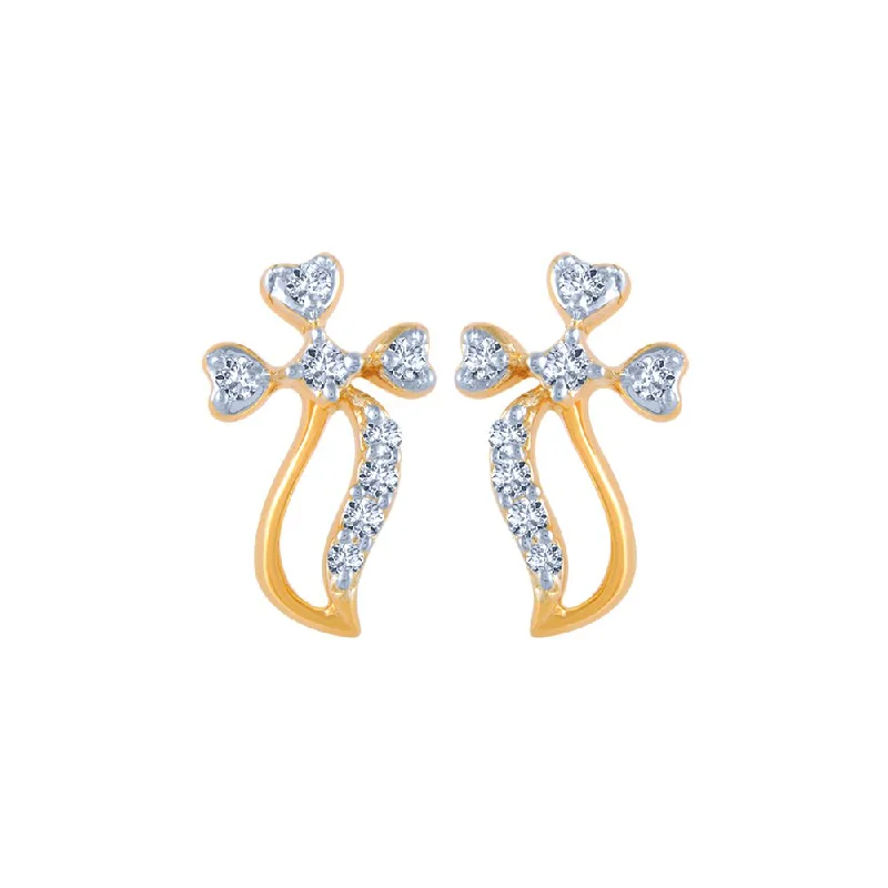 Women’s oversized earrings-14k (585) Yellow Gold And Diamond Stud Earrings For Women